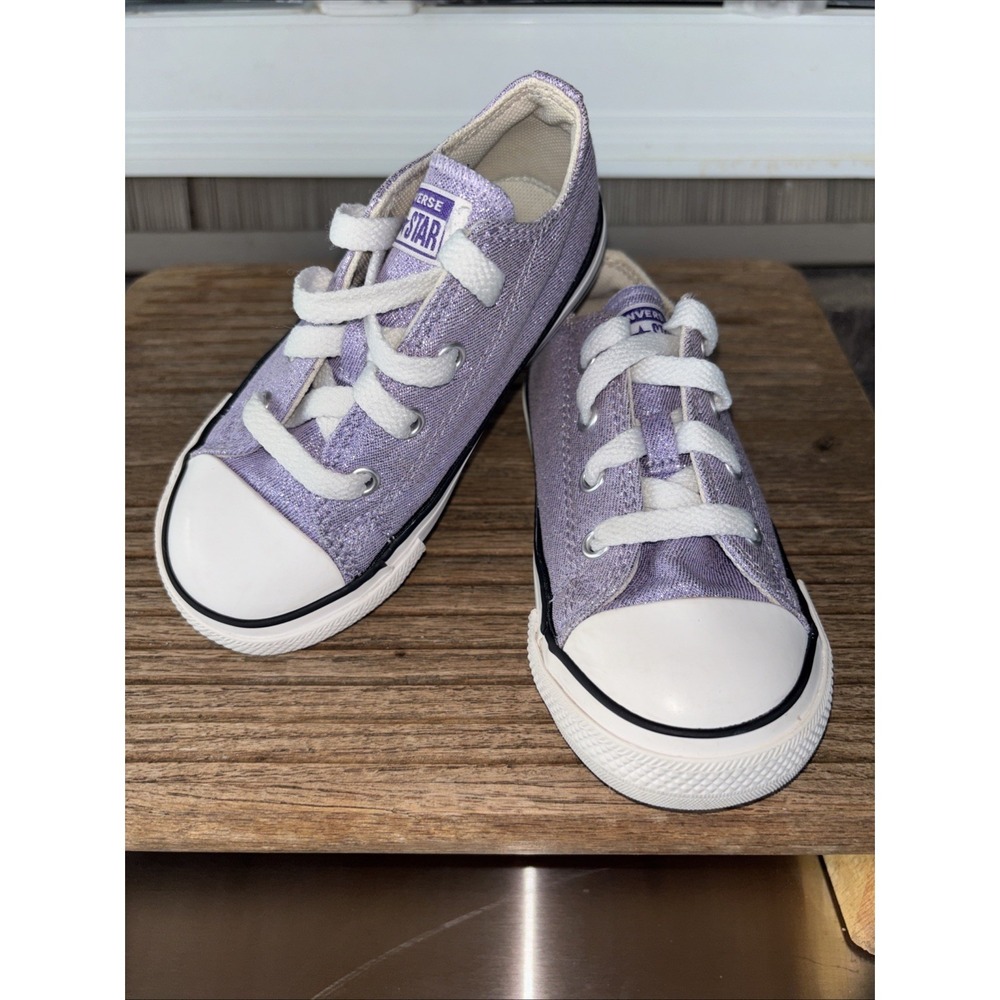 CONVERSE Chuck Taylor All Star Coated Glitter Violet Sneakers Kids Girls 8